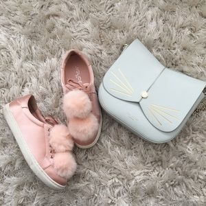 Pink Satin Pom Pom Sneakers